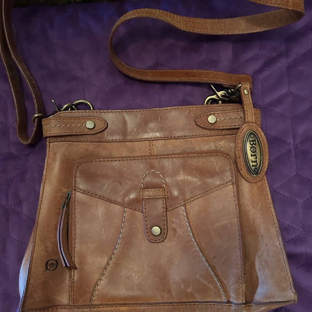 Born Brown Leather Messenger Bag with Adjustable Strap